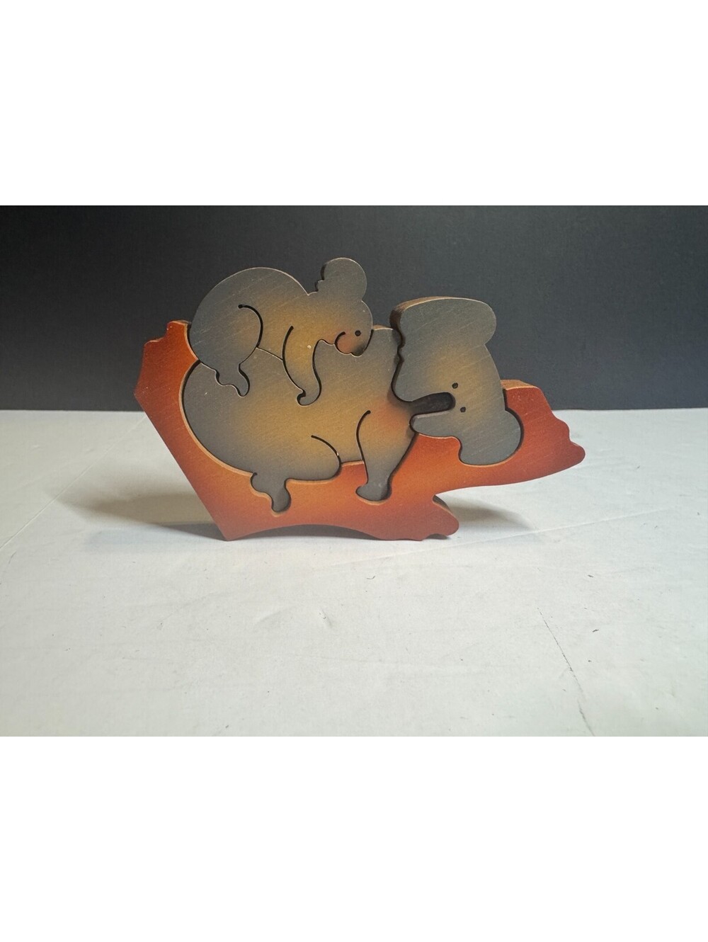 Wooden Scroll Puzzle - Koala Mom and Baby 4 Pieces Stained hand crafted Unique